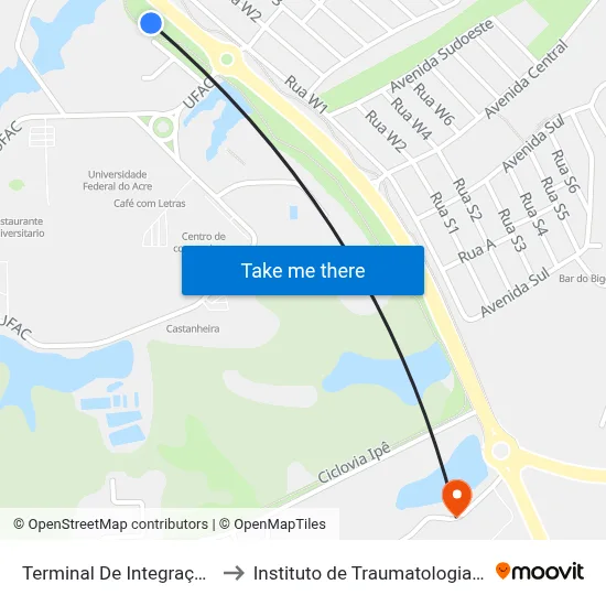 Terminal De Integração Da Ufac to Instituto de Traumatologia e Ortopedia map