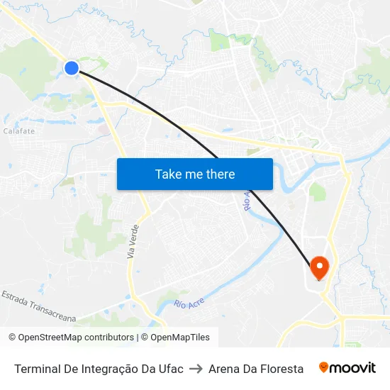 Terminal De Integração Da Ufac to Arena Da Floresta map