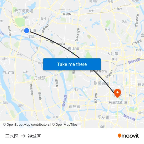三水区 to 禅城区 map