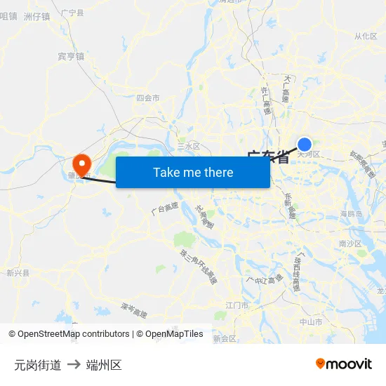 元岗街道 to 端州区 map
