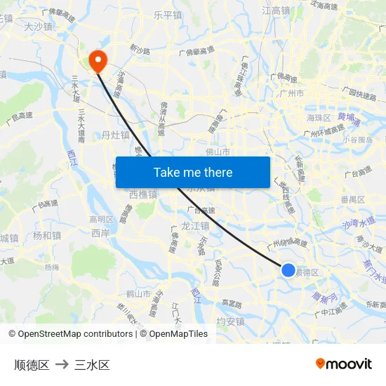 顺德区 to 三水区 map