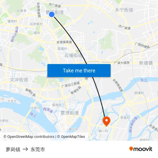 萝岗镇 to 东莞市 map