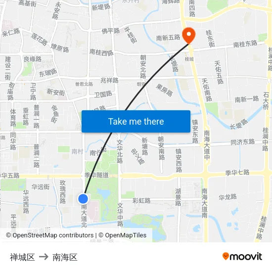 禅城区 to 南海区 map