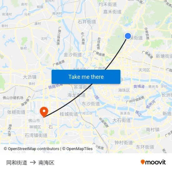 同和街道 to 南海区 map