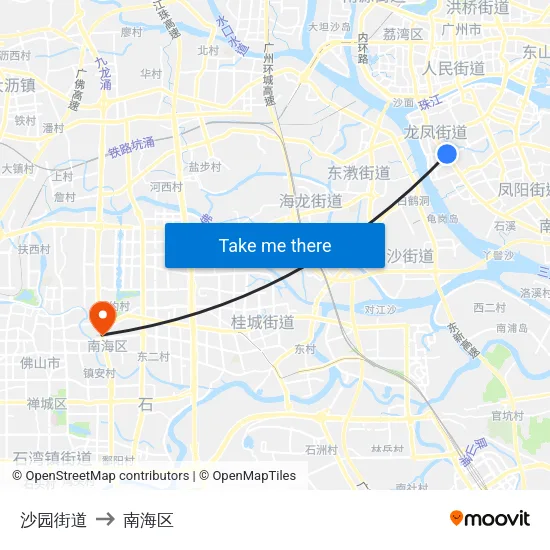 沙园街道 to 南海区 map