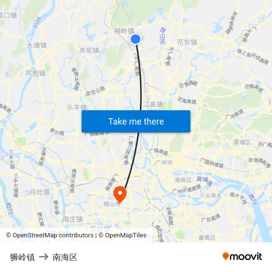 狮岭镇 to 南海区 map