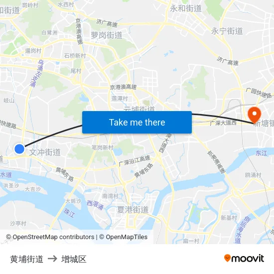 黄埔街道 to 增城区 map