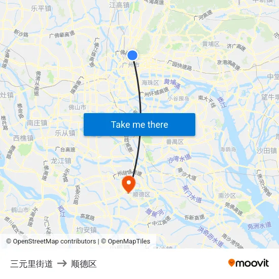 三元里街道 to 顺德区 map
