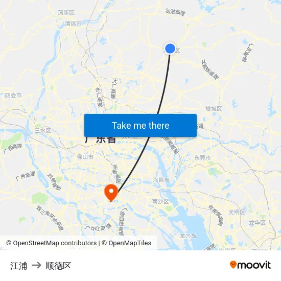 江浦 to 顺德区 map
