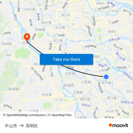 中山市 to 高明区 map