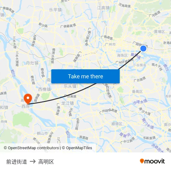 前进街道 to 高明区 map