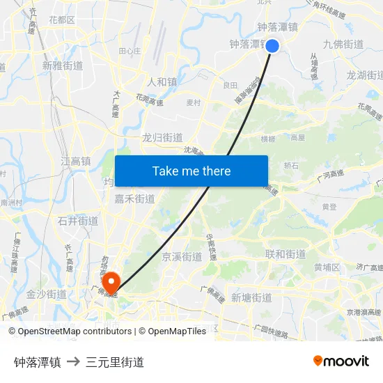 钟落潭镇 to 三元里街道 map