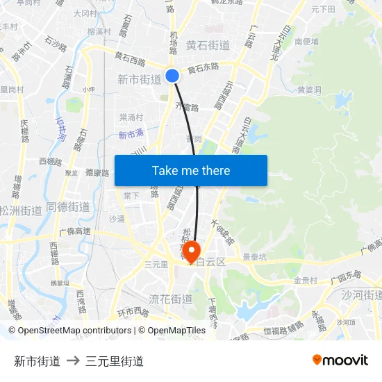 新市街道 to 三元里街道 map