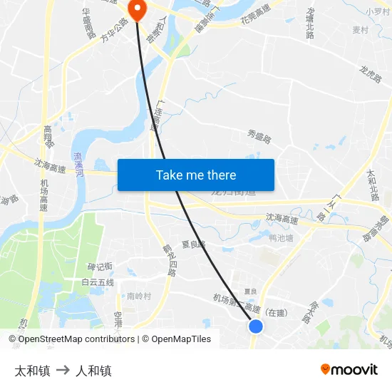 太和镇 to 人和镇 map