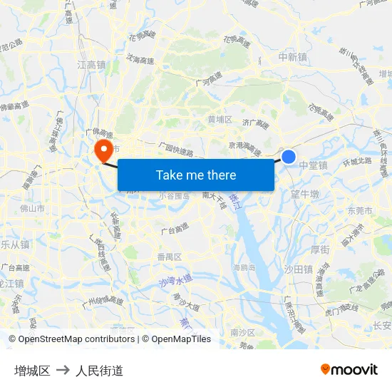 增城区 to 人民街道 map