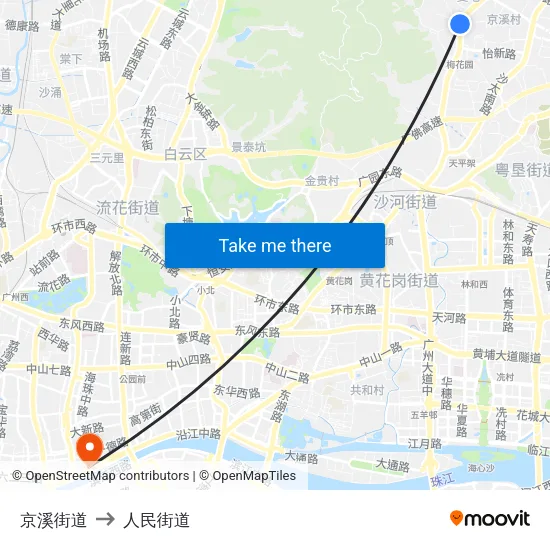 京溪街道 to 人民街道 map