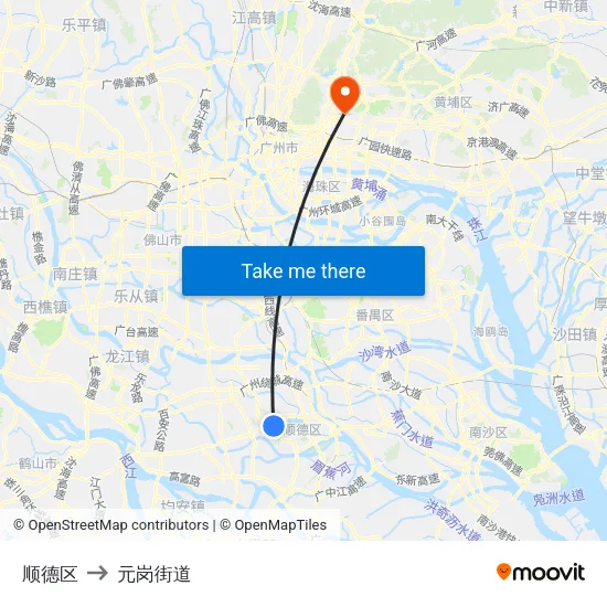 顺德区 to 元岗街道 map