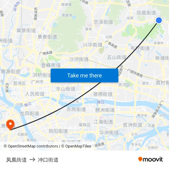 凤凰街道 to 冲口街道 map