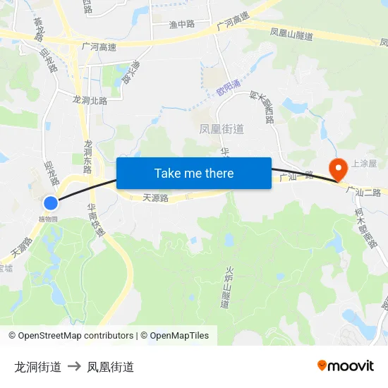 龙洞街道 to 凤凰街道 map