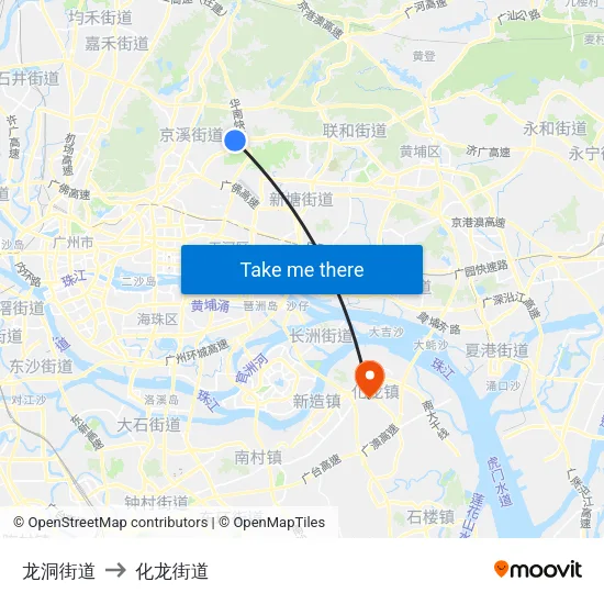 龙洞街道 to 化龙街道 map