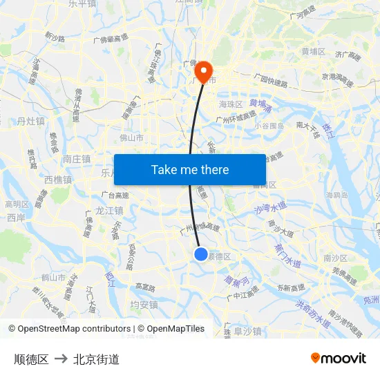 顺德区 to 北京街道 map