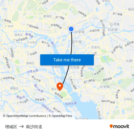 增城区 to 南沙街道 map