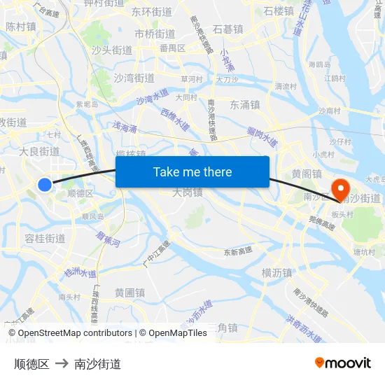 顺德区 to 南沙街道 map