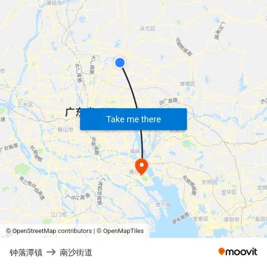 钟落潭镇 to 南沙街道 map