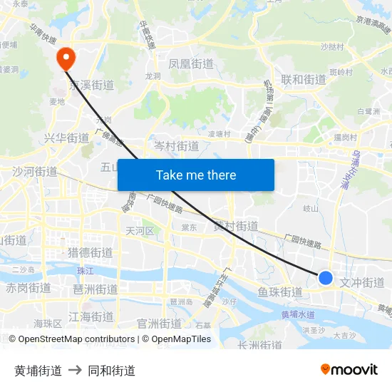 黄埔街道 to 同和街道 map