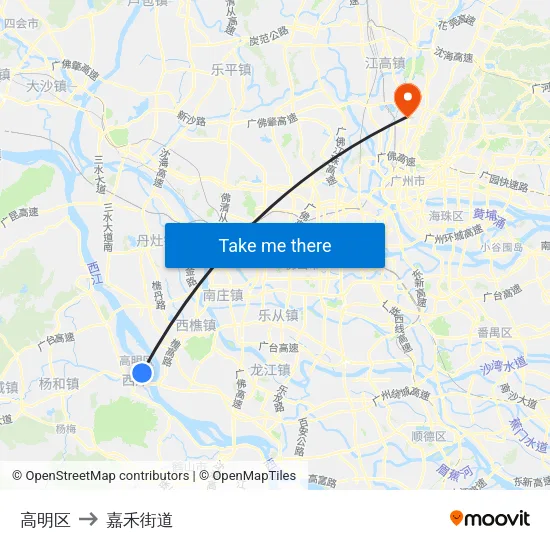 高明区 to 嘉禾街道 map