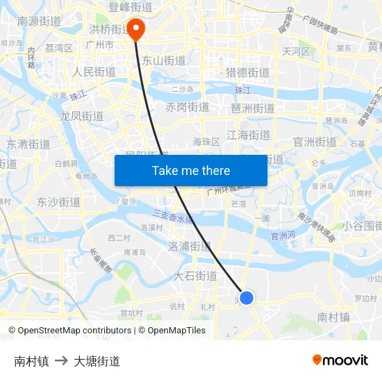 南村镇 to 大塘街道 map