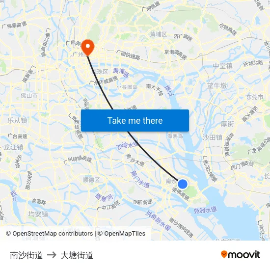 南沙街道 to 大塘街道 map