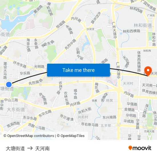 大塘街道 to 天河南 map