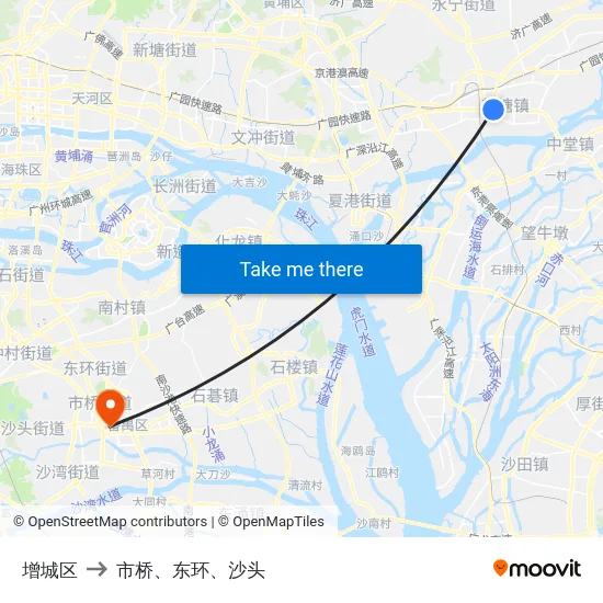 增城区 to 市桥、东环、沙头 map