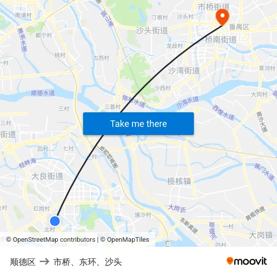 顺德区 to 市桥、东环、沙头 map