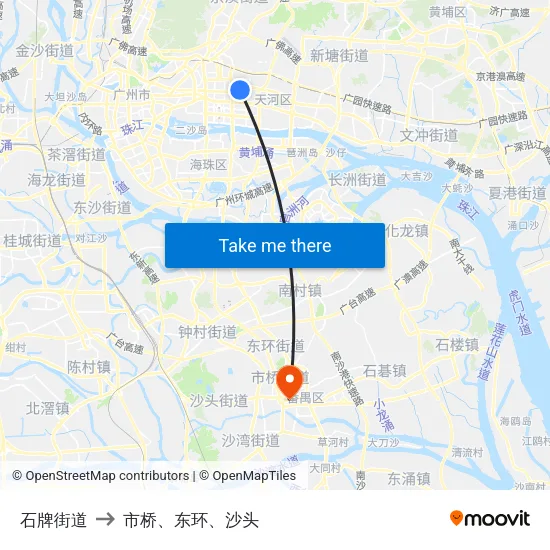 石牌街道 to 市桥、东环、沙头 map