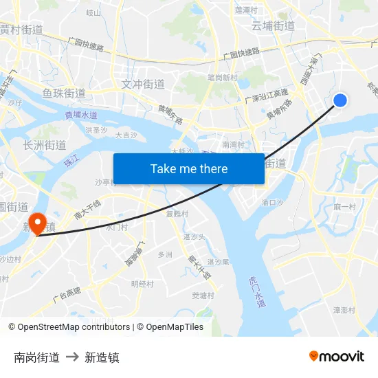 南岗街道 to 新造镇 map