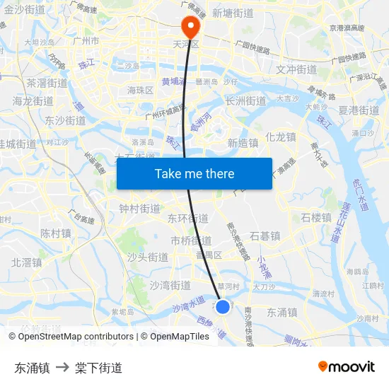 东涌镇 to 棠下街道 map