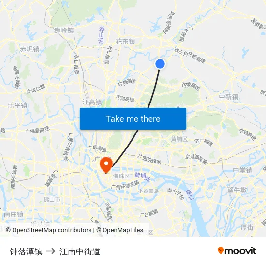 钟落潭镇 to 江南中街道 map