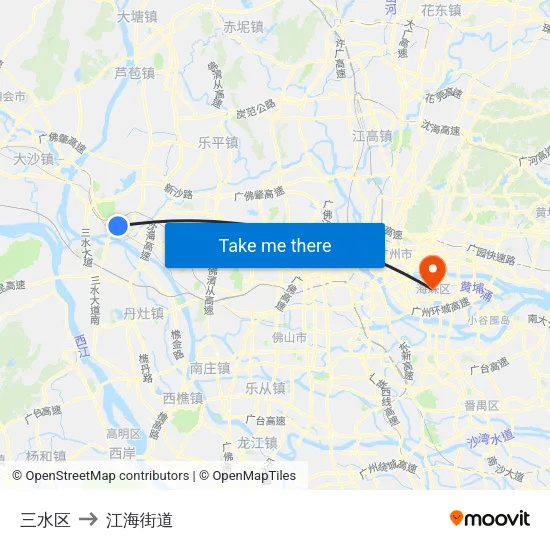 三水区 to 江海街道 map
