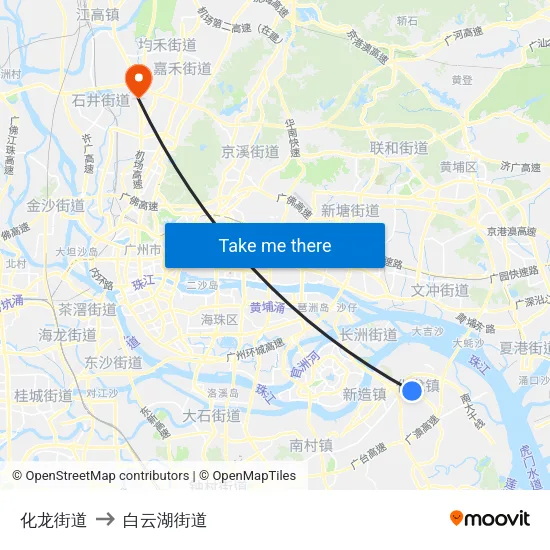 化龙街道 to 白云湖街道 map