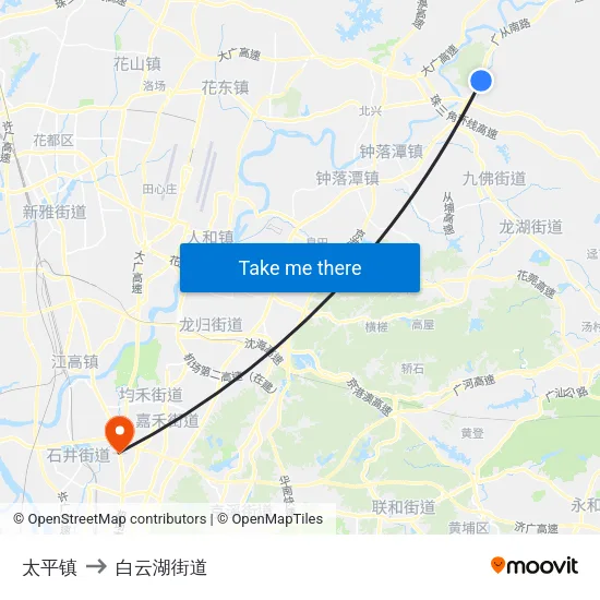 太平镇 to 白云湖街道 map