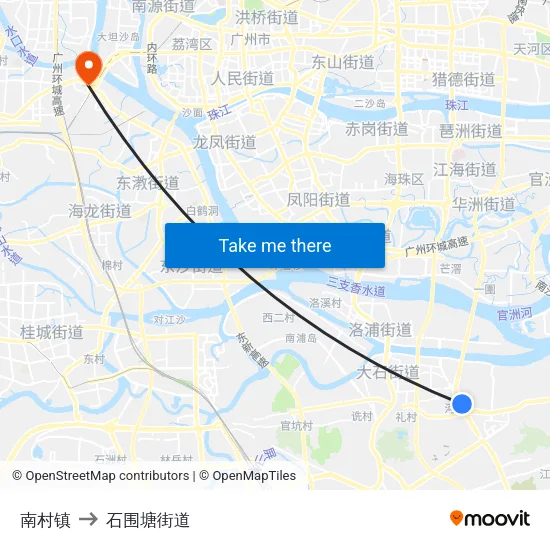 南村镇 to 石围塘街道 map