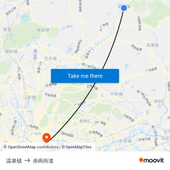 温泉镇 to 赤岗街道 map