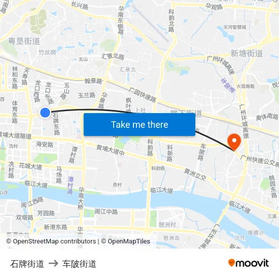 石牌街道 to 车陂街道 map