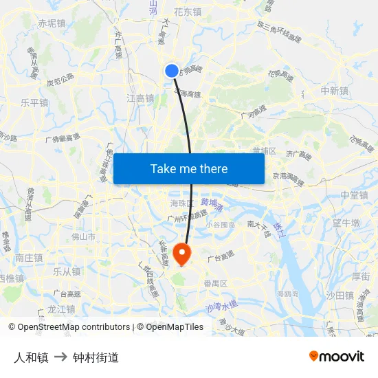 人和镇 to 钟村街道 map