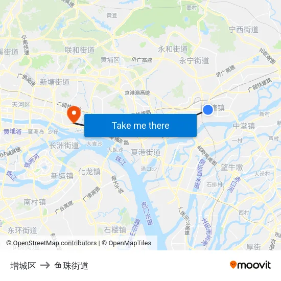 增城区 to 鱼珠街道 map
