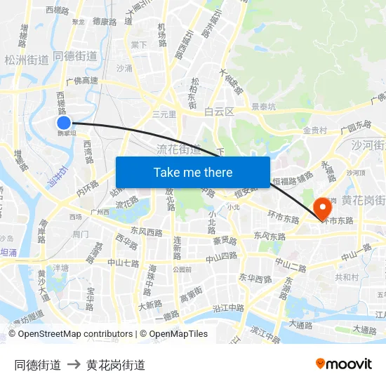 同德街道 to 黄花岗街道 map
