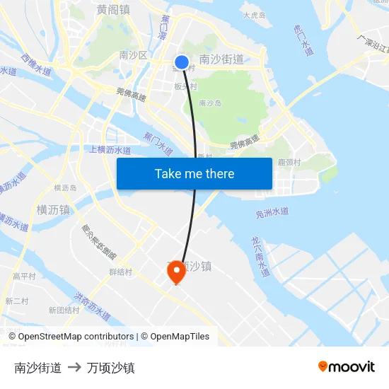 南沙街道 to 万顷沙镇 map