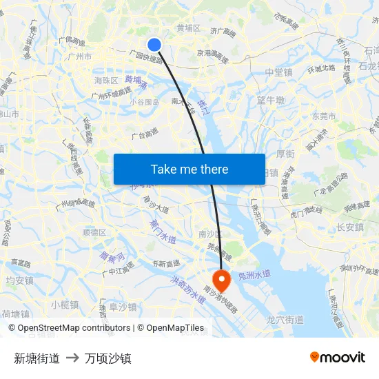 新塘街道 to 万顷沙镇 map
